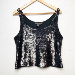 Lafayette 148 black knit sequin tank sz 12 silk